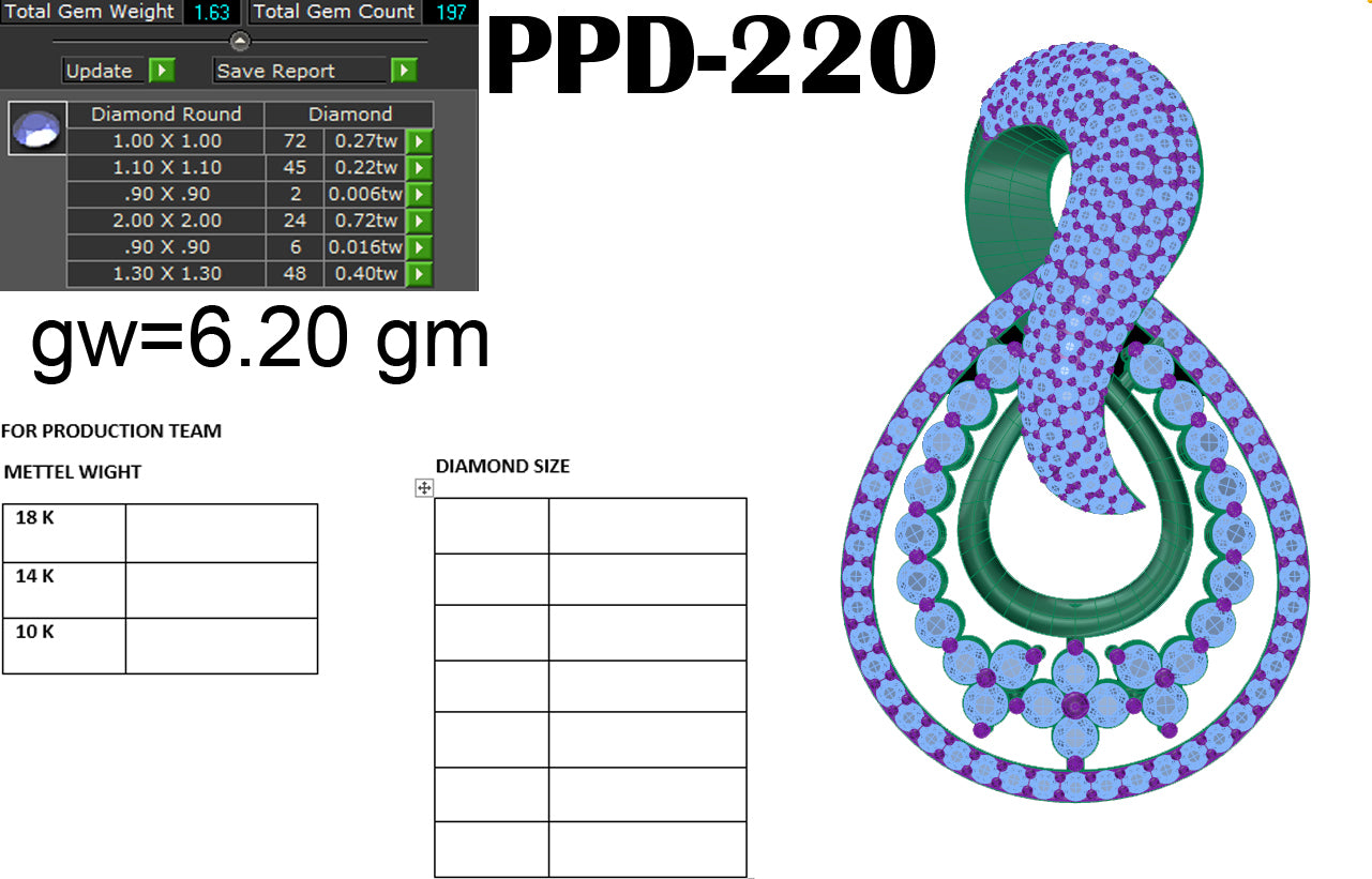 3D Jewelry Files Pendant Model 3DM STL PPD-220-DIA