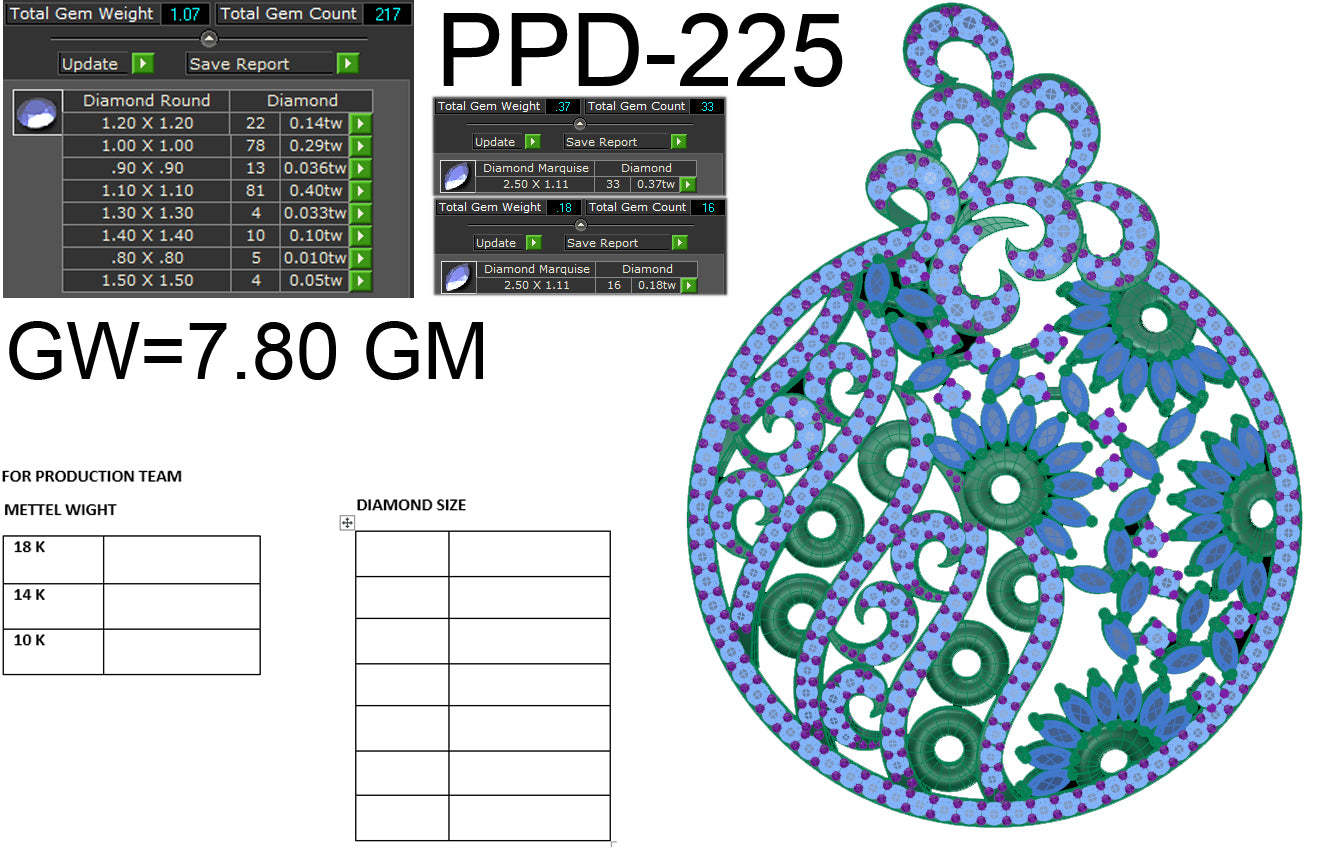 3D Jewelry Files Pendant Model 3DM STL PPD-225-DIA