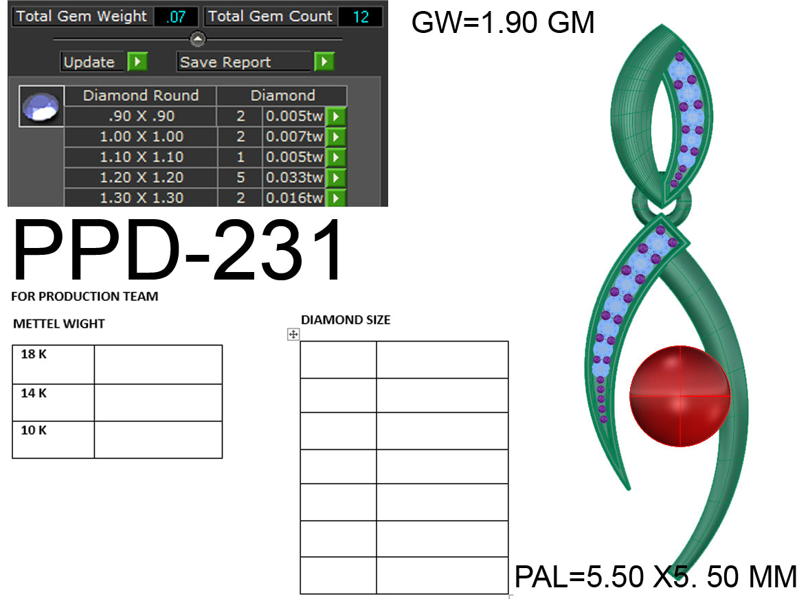 3D Jewelry Files Pendant Model 3DM STL PPD-231 DIA