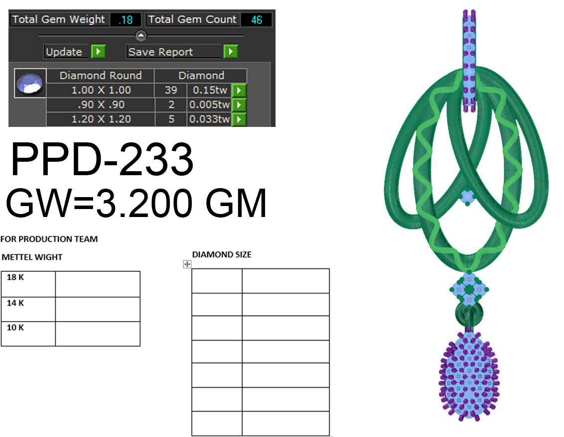 3D Jewelry Files Pendant Model 3DM STL PPD-233-DIA