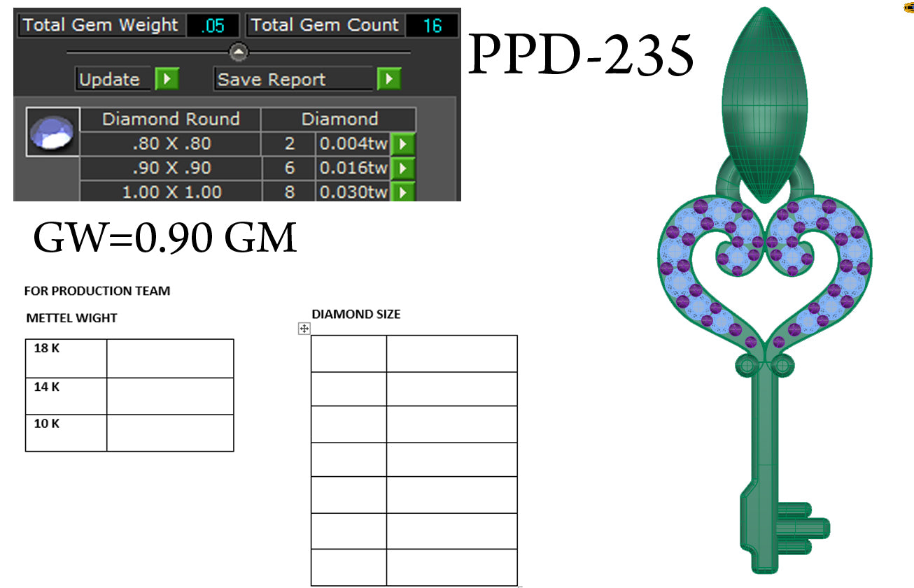 3D Jewelry Files Pendant Model 3DM STL PPD-235-DIA