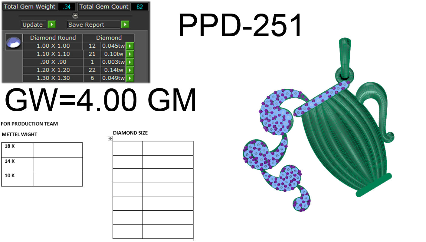 3D Jewelry Files Pendant Model 3DM STL PPD-251-DIA