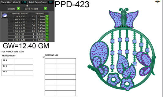 3D Jewelry Files Pendant Model 3DM STL PPD-423-DIA