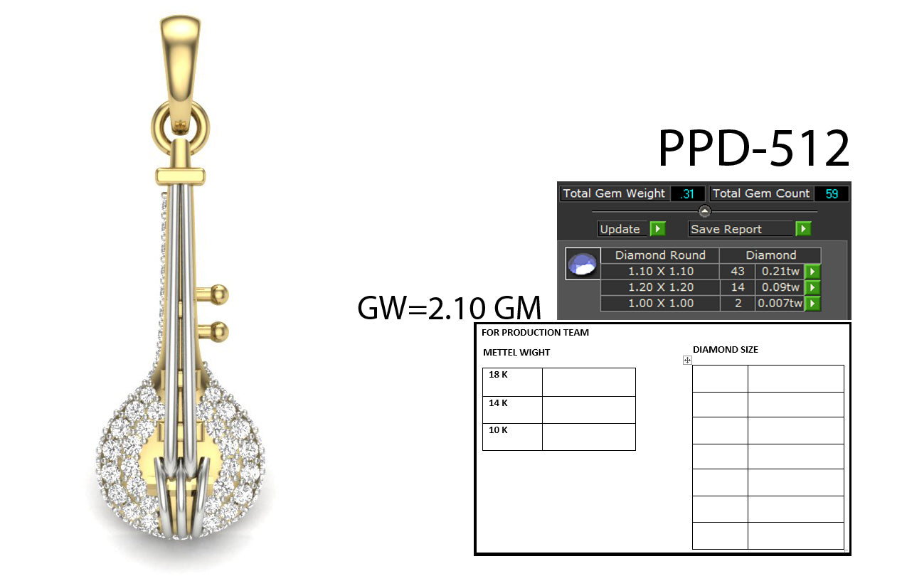 3D Jewelry Files Pendant Model 3DM STL PPD-512-DIA