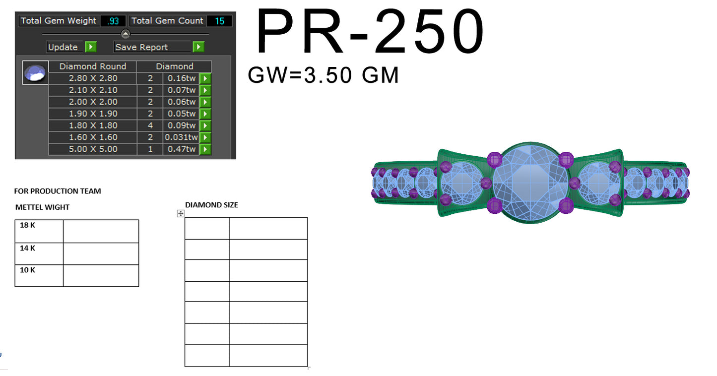 3D Jewelry Files Ring Model 3DM STL PR-250-DIA