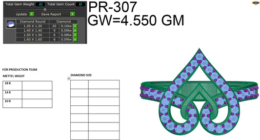 3D Jewelry Files Ring Model 3DM STL PR-307-DIA