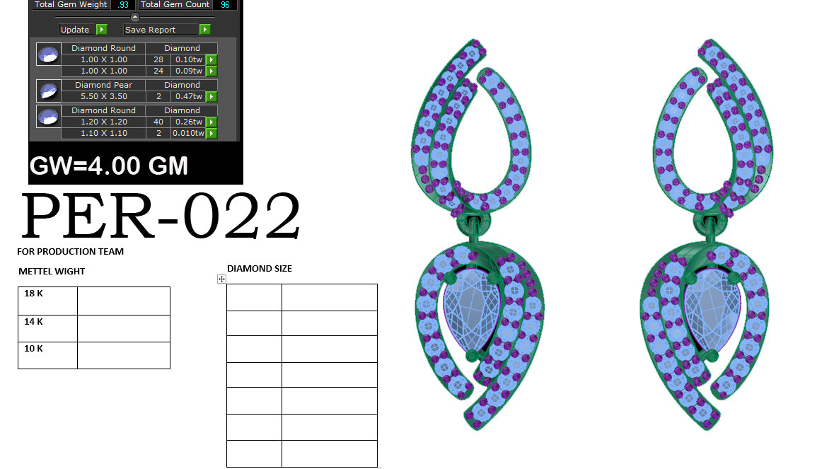3D Jewelry Files Earring Model 3DM STL PER-022 DIA