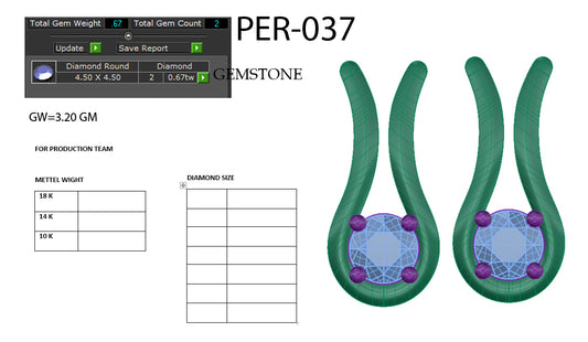 3D Jewelry Files Earring Model 3DM STL PER-037 DIA