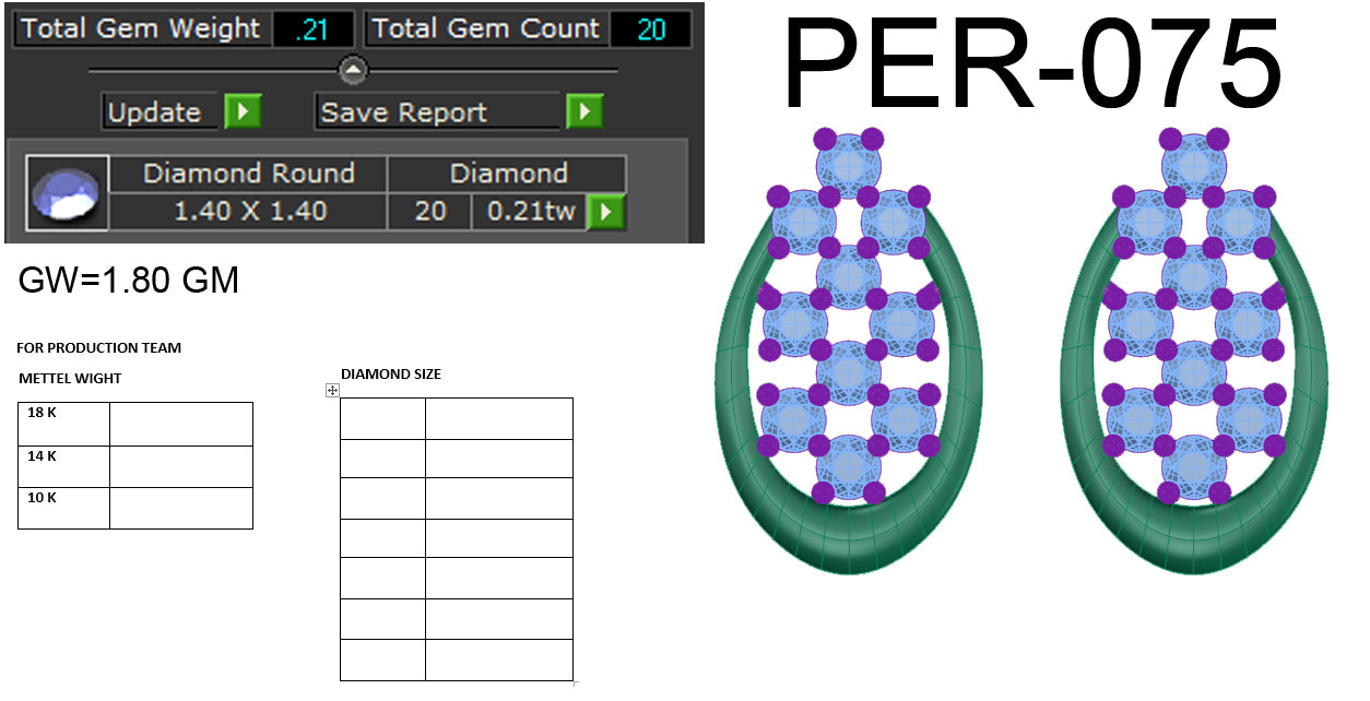 3D Jewelry Files Earring Model 3DM STL PER-075 DIA