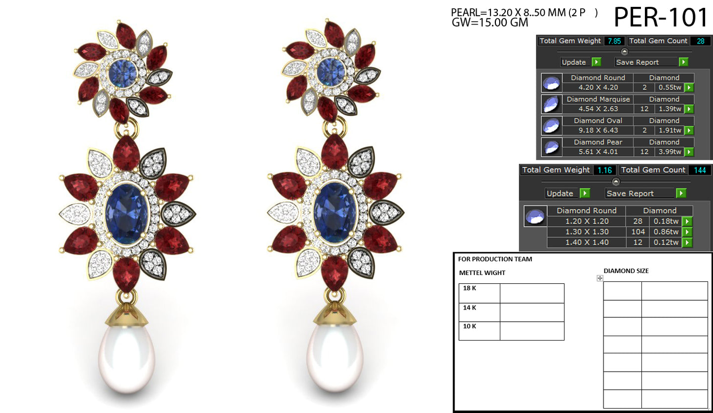 3D Jewelry Files Earring Model 3DM STL PER-101-DIA