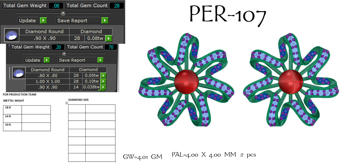 3D Jewelry Files Earring Model 3DM STL PER-107-DIA