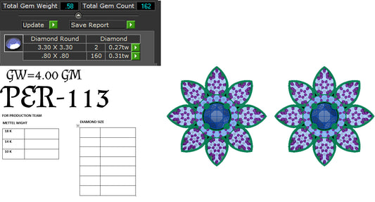 3D Jewelry Files Earring Model 3DM STL PER-113-DIA