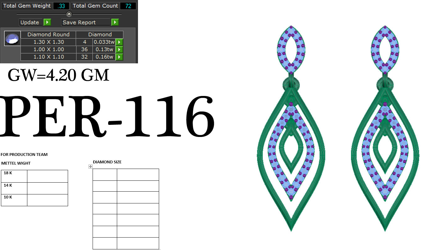 3D Jewelry Files Earring Model 3DM STL PER-116 DIA