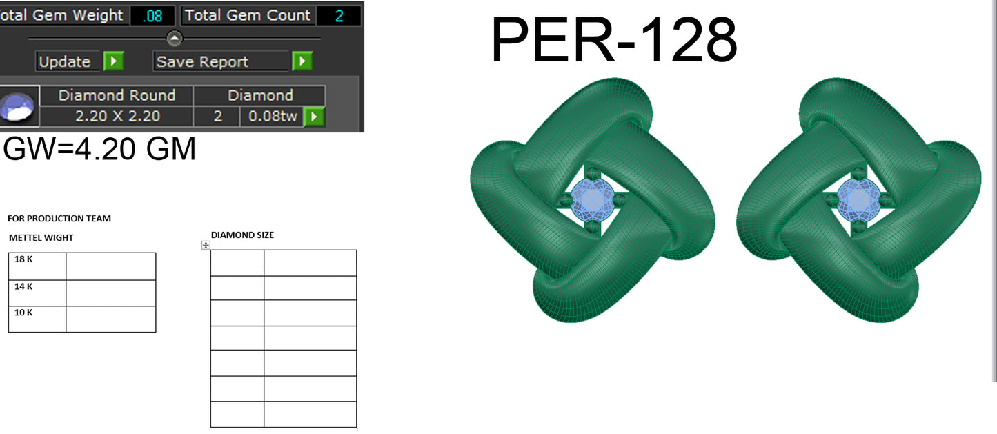 3D Jewelry Files Earring Model 3DM STL PER-128-DIA