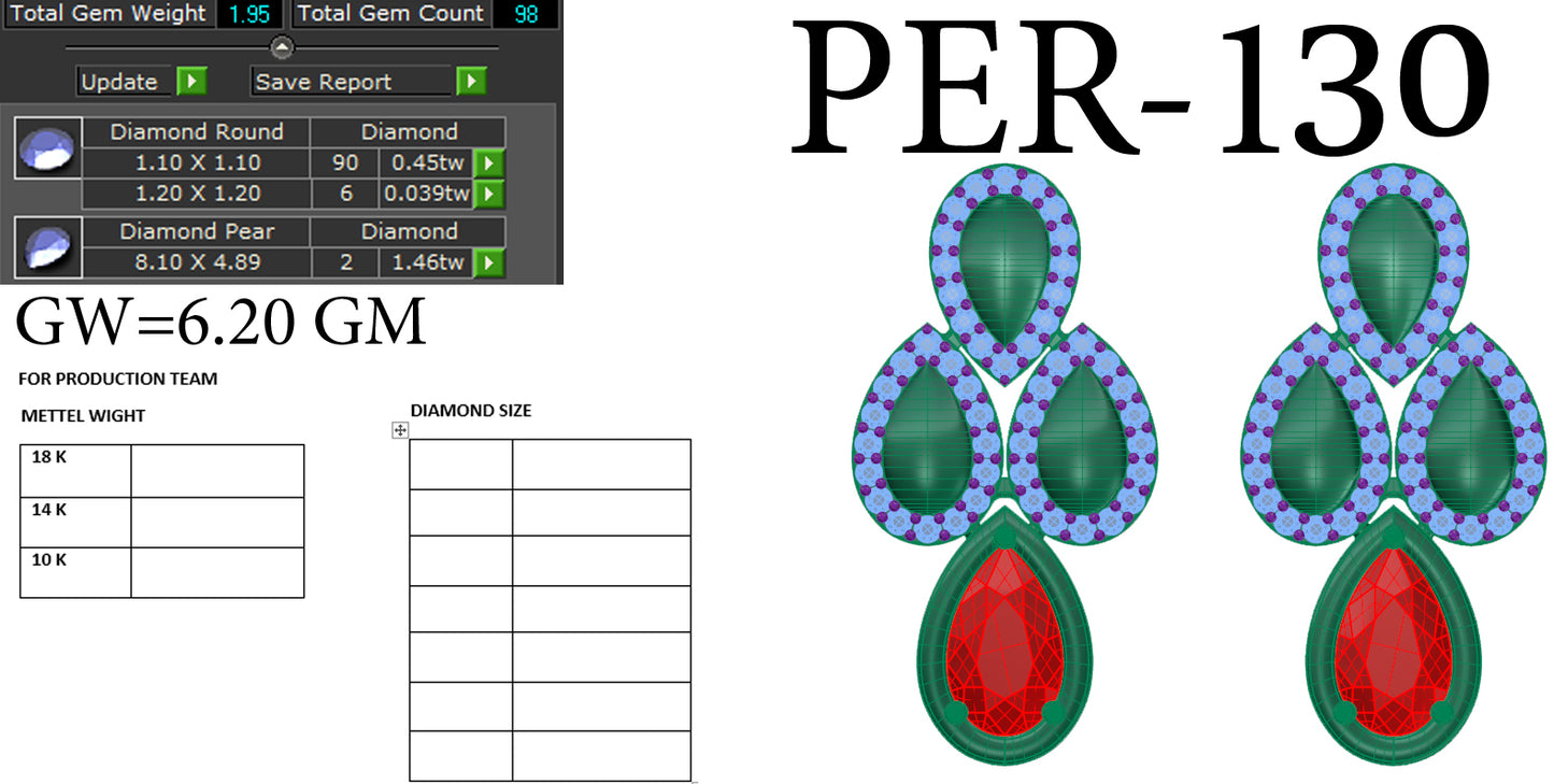 3D Jewelry Files Earring Model 3DM STL PER-130-DIA