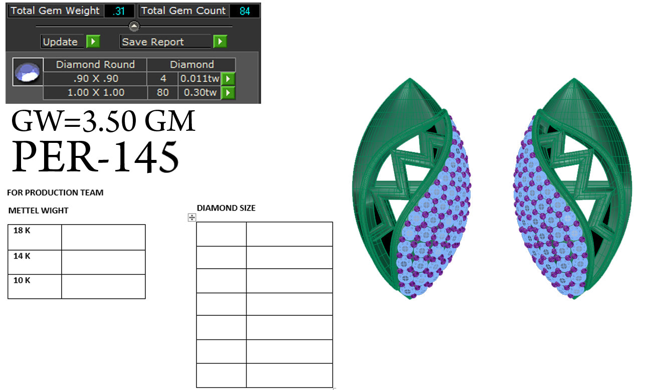 3D Jewelry Files Earring Model 3DM STL PER-145-DIA