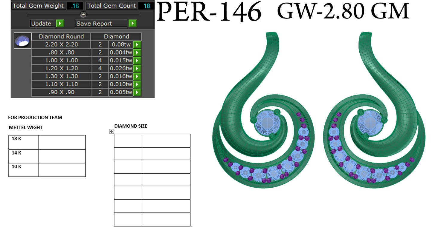 3D Jewelry Files Earring Model 3DM STL PER-147-DIA