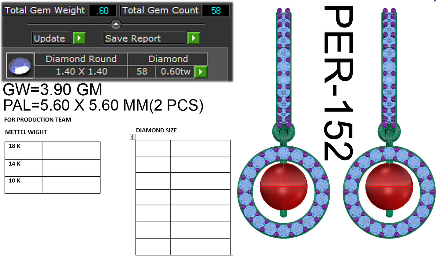 3D Jewelry Files Earring Model 3DM STL PER-152-DIA