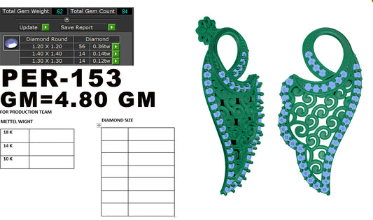 3D Jewelry Files Earring Model 3DM STL PER-153-DIA