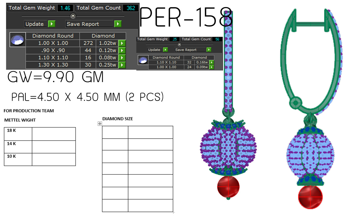 3D Jewelry Files Earring Model 3DM STL PER-158 DIA