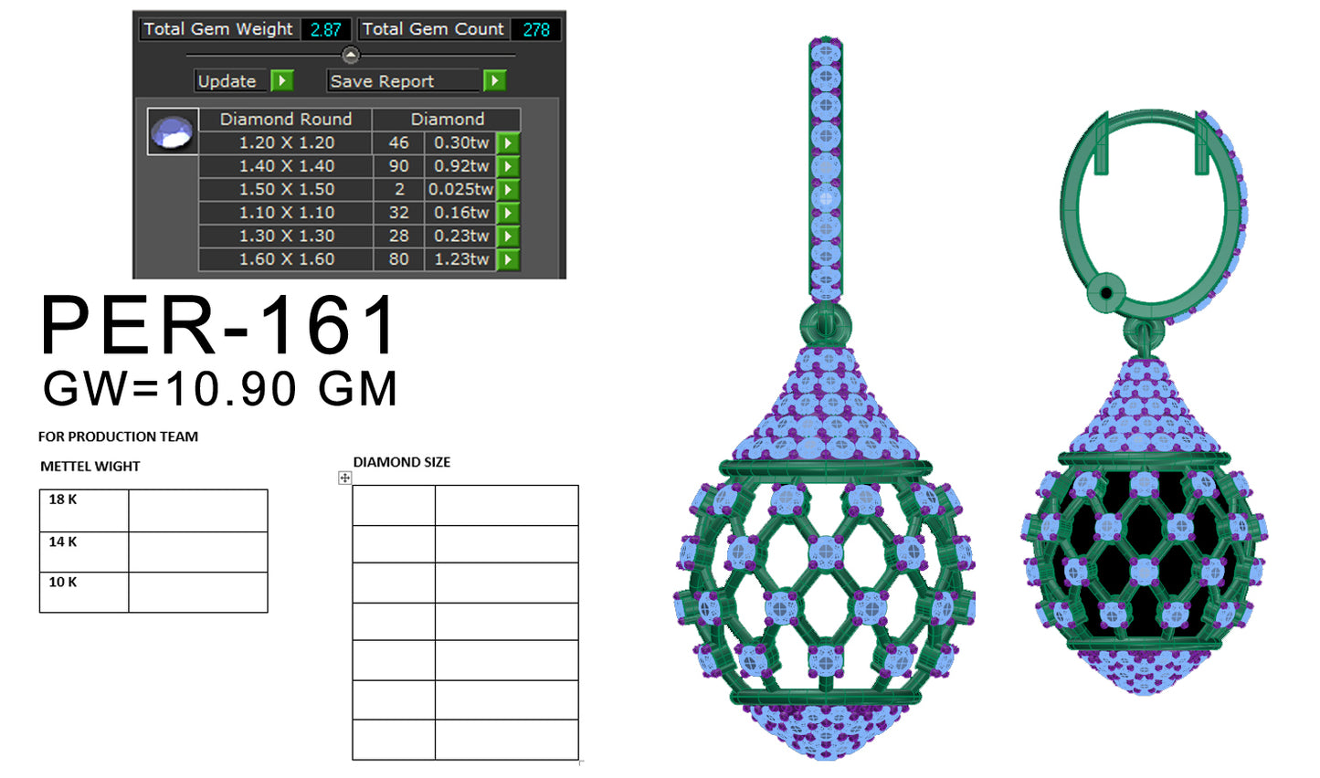 3D Jewelry Files Earring Model 3DM STL PER-161-DIA