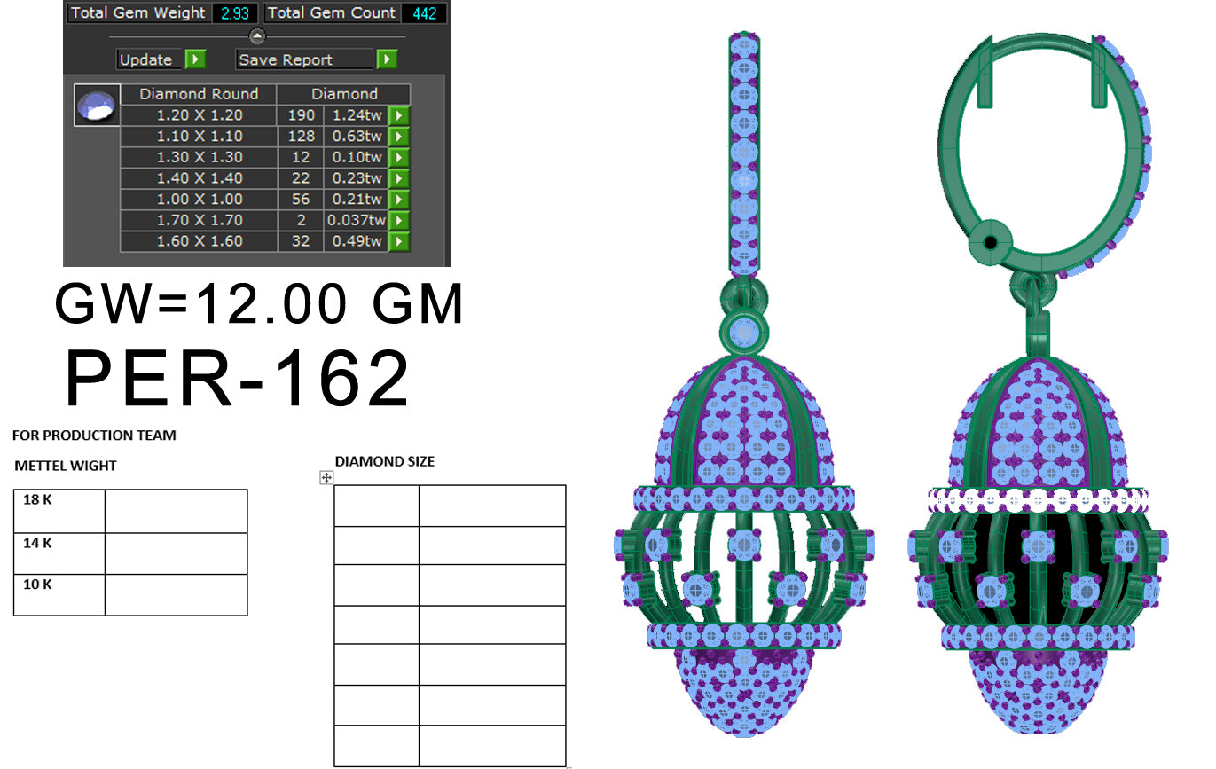 3D Jewelry Files Earring Model 3DM STL PER-162-DIA