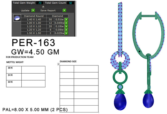 3D Jewelry Files Earring Model 3DM STL PER-163-DIA
