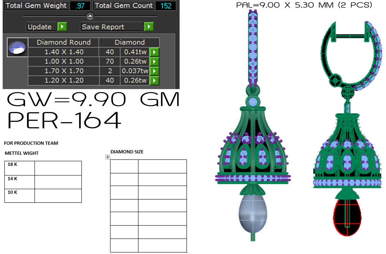 3D Jewelry Files Earring Model 3DM STL PER-164 DIA