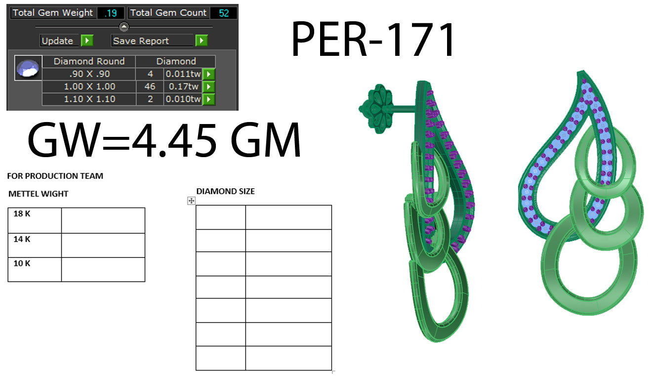 3D Jewelry Files Earring Model 3DM STL PER-171 DIA