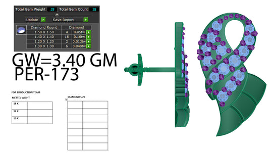 3D Jewelry Files Earring Model 3DM STL PER-173 DIA