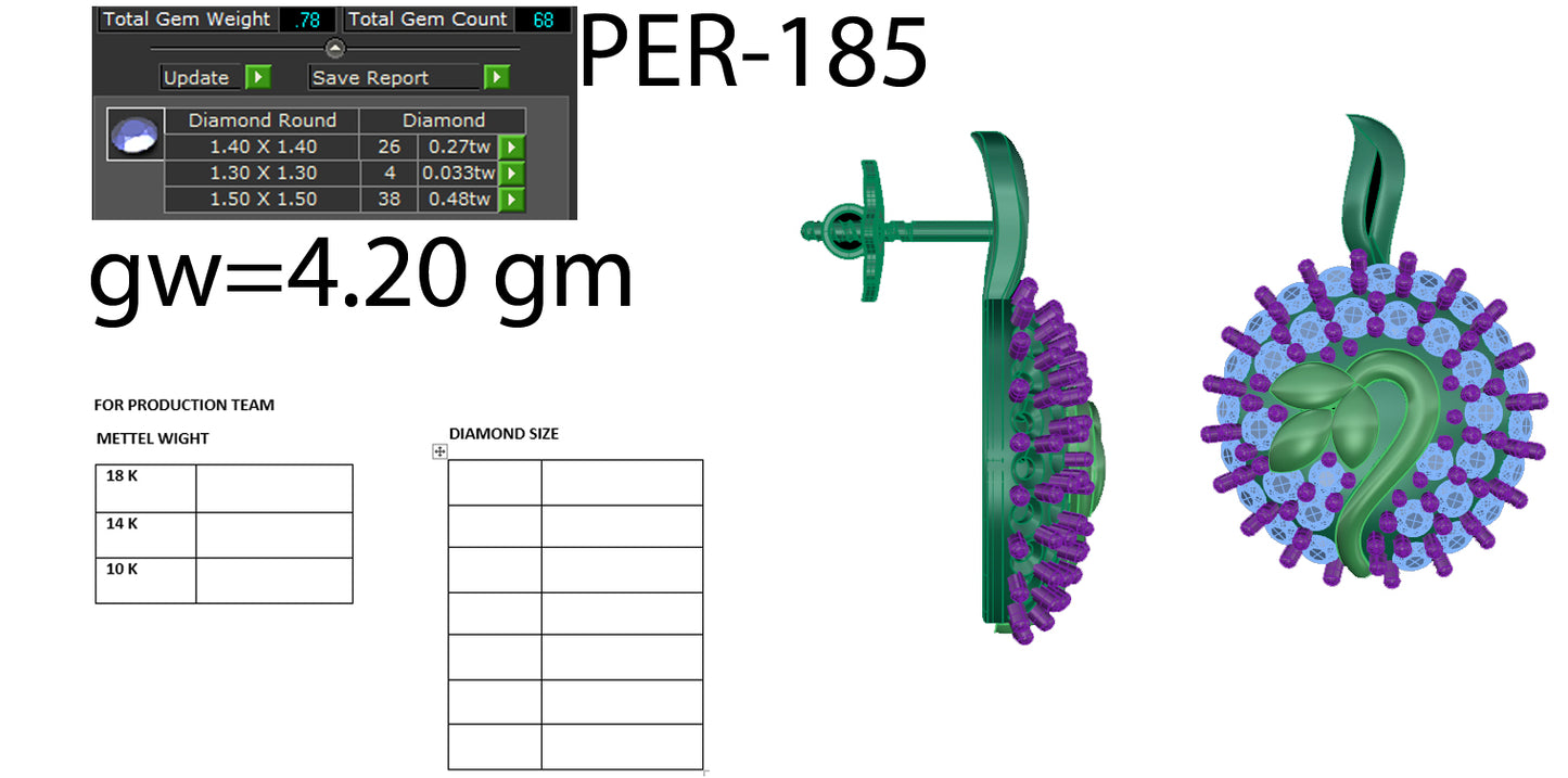 3D Jewelry Files Earring Model 3DM STL PER-185 DIA