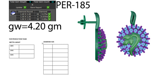 3D Jewelry Files Earring Model 3DM STL PER-185 DIA