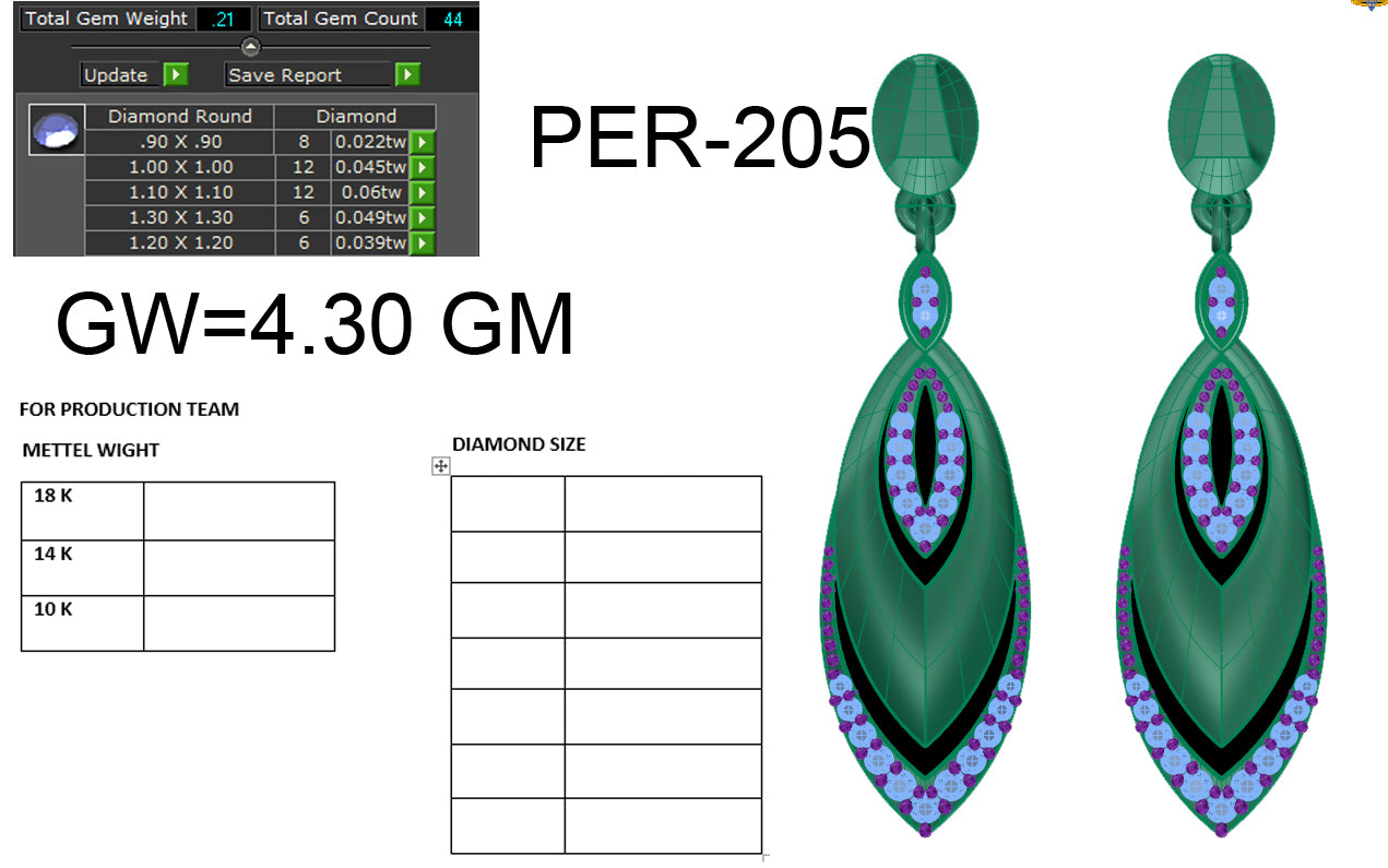 3D Jewelry Files Earring Model 3DM STL PER-205 DIA