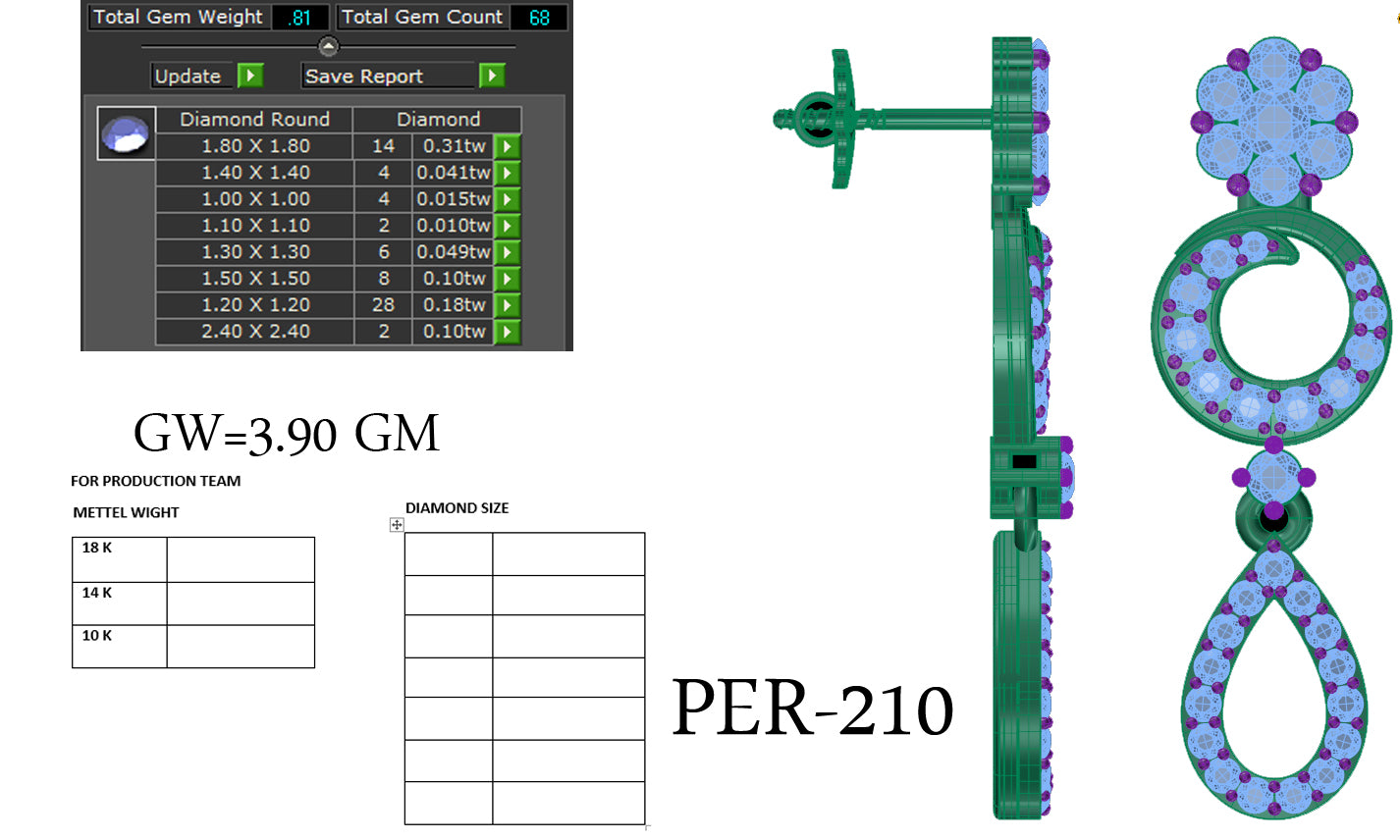3D Jewelry Files Earring Model 3DM STL PER-210-DIA