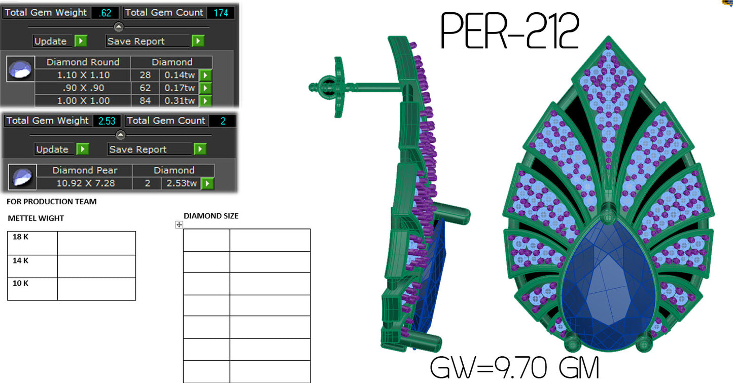 3D Jewelry Files Earring Model 3DM STL PER-212 DIA