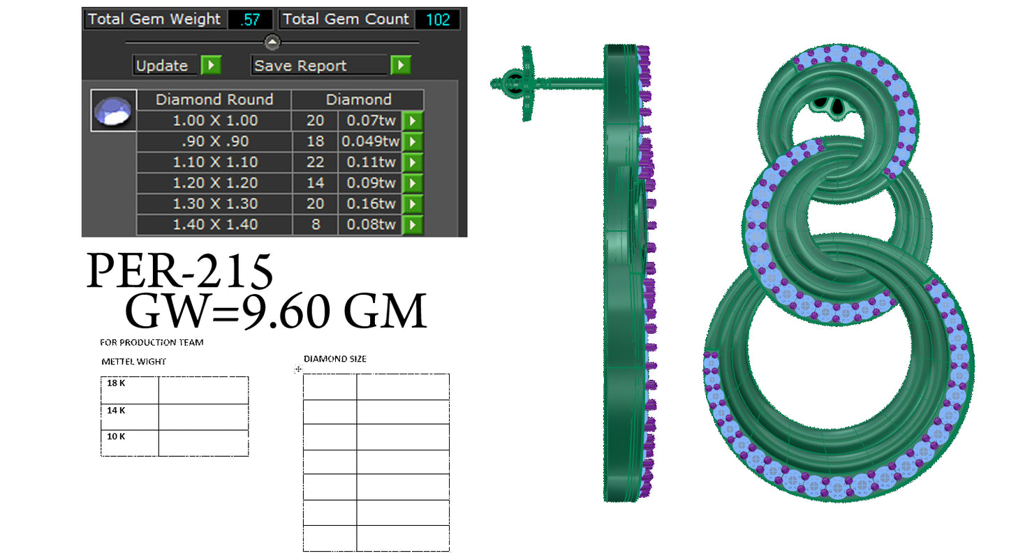 3D Jewelry Files Earring Model 3DM STL PER-215 DIA