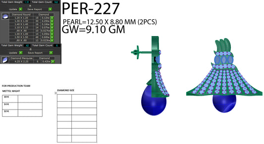 3D Jewelry Files Earring Model 3DM STL PER-227-DIA