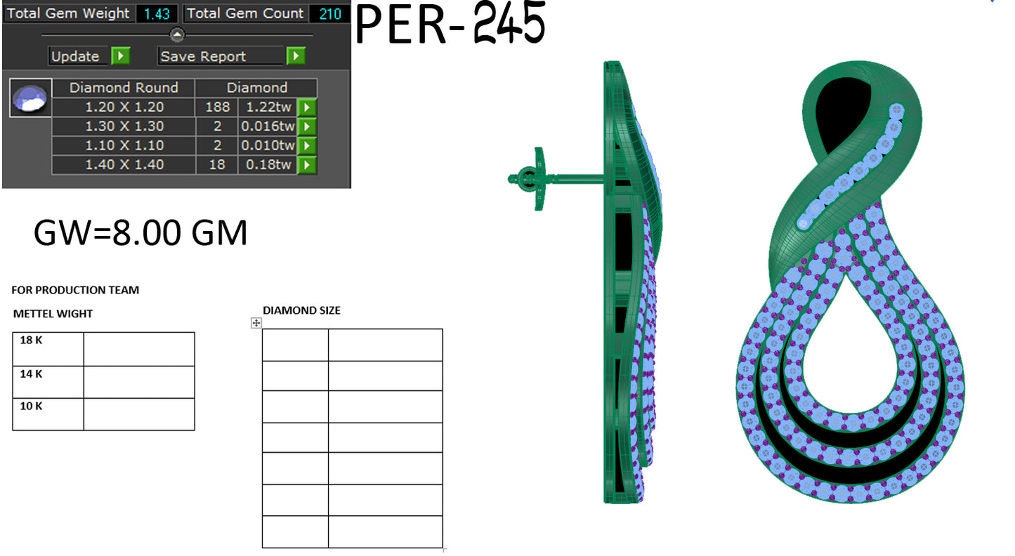 3D Jewelry Files Earring Model 3DM STL PER-245-DIA