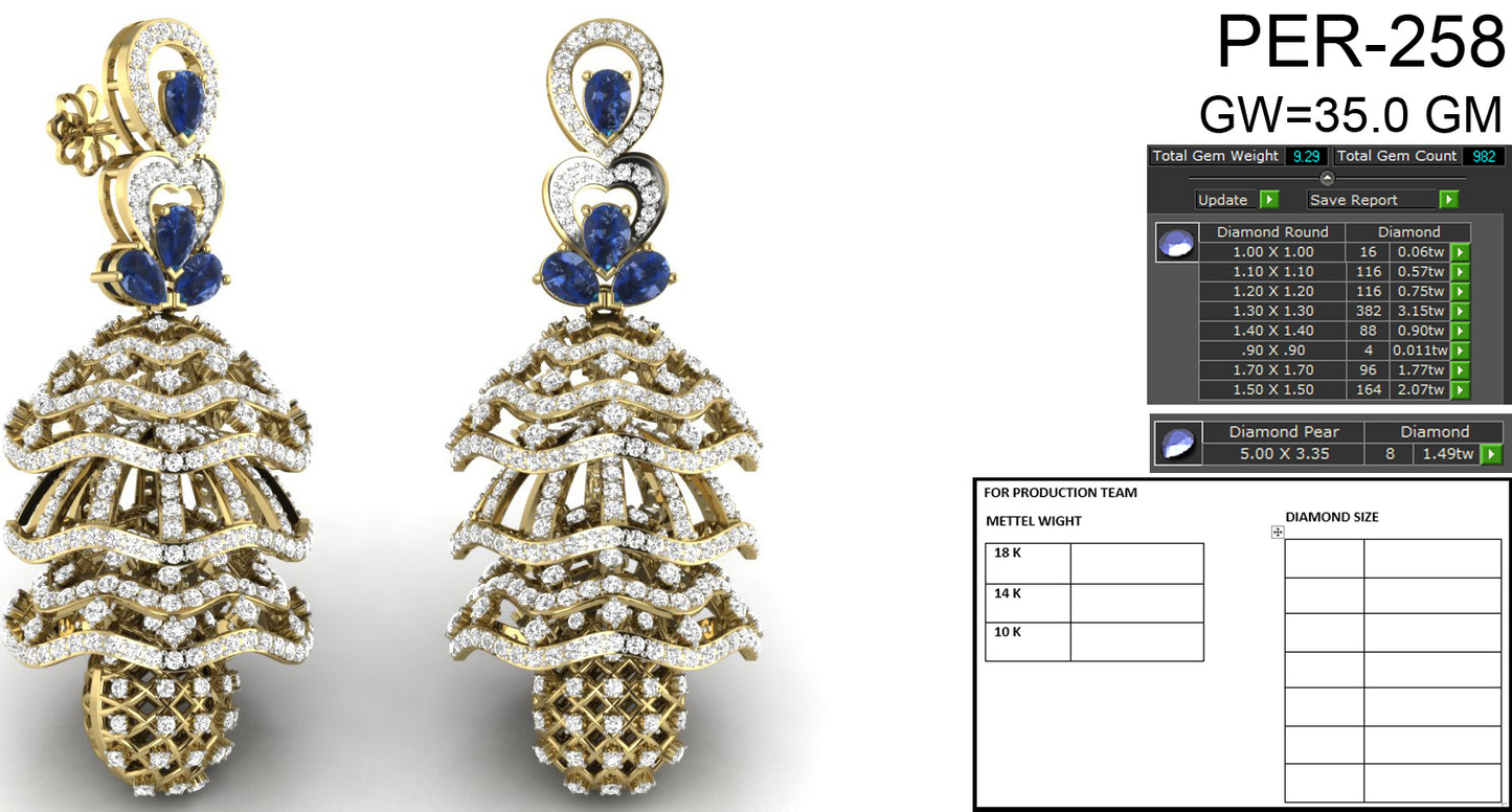 3D Jewelry Files Earring Model 3DM STL PER-258-DIA