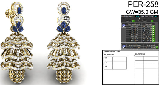 3D Jewelry Files Earring Model 3DM STL PER-258-DIA