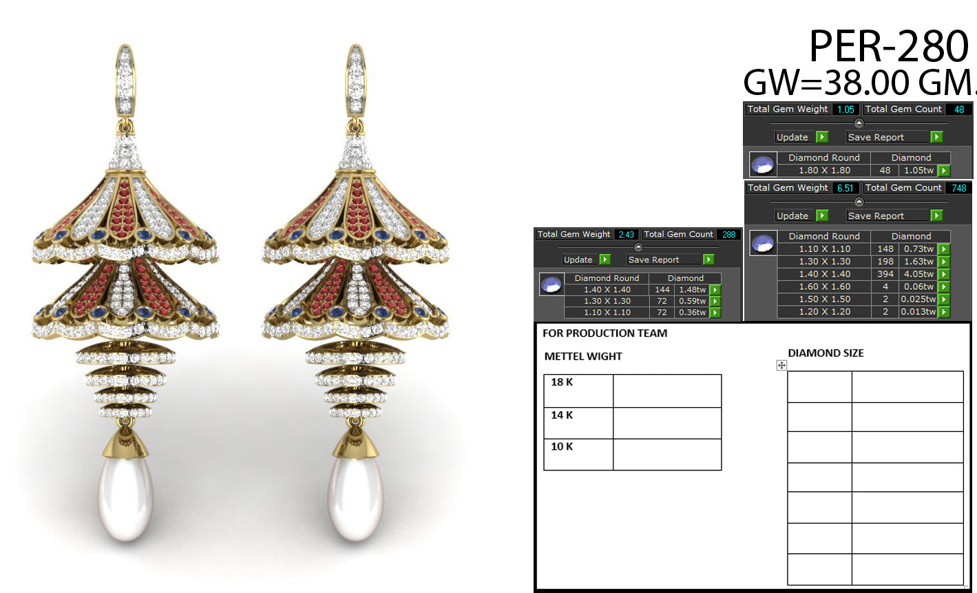 3D Jewelry Files Earring Model 3DM STL PER-280-DIA