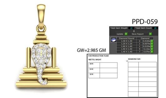 3D Jewelry Files Pendant Model 3DM PPD-059-DIA