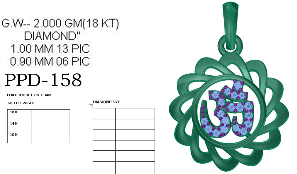 3D Jewelry Files Pendant Model 3DM PPD-158-DIA