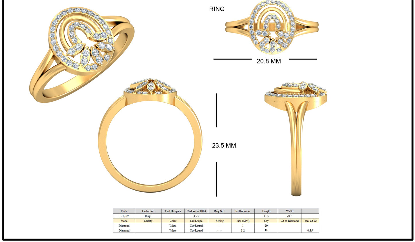 3D Jewelry Files Ring Model 3DM STL P-1769R