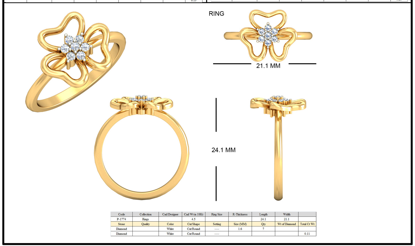 3D Jewelry Files Ring Model 3DM STL P-1774R