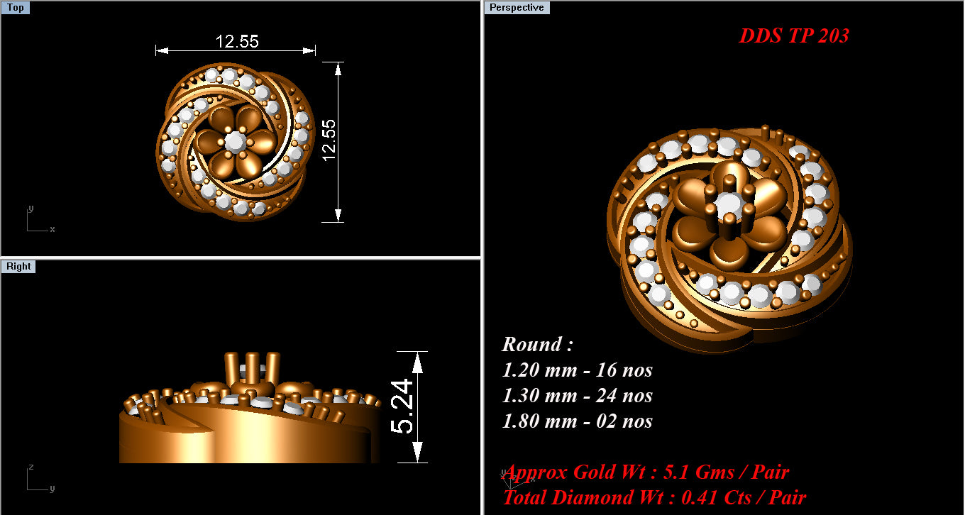 3D Jewelry Files Earring Model 3DM STL DDS TP 203