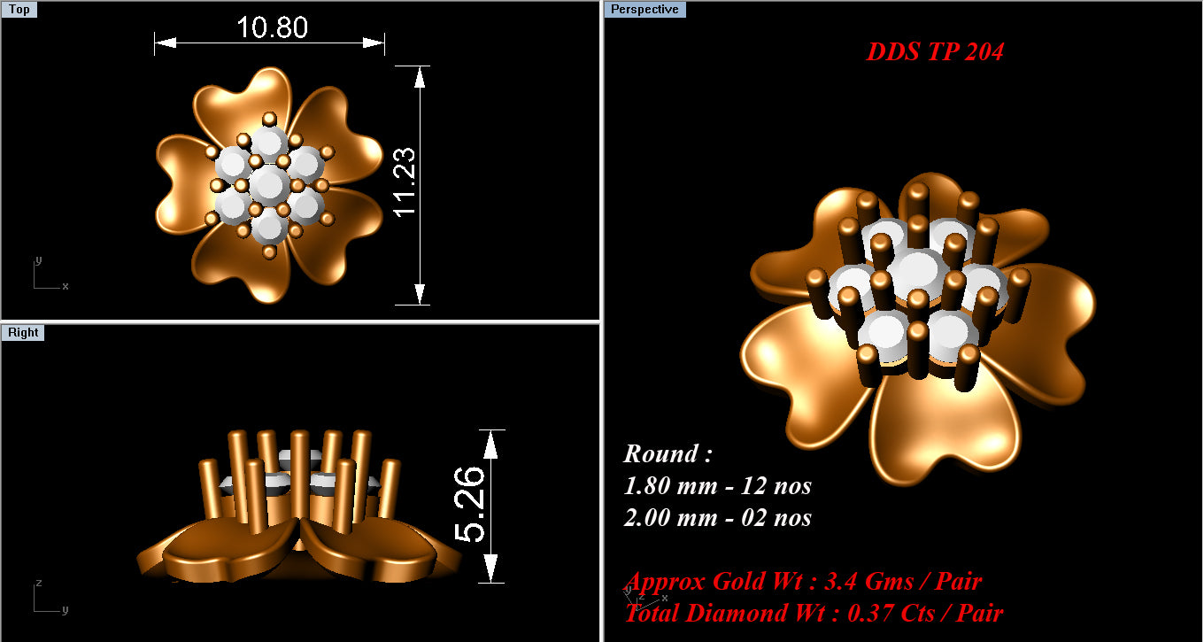 3D Jewelry Files Earring Model 3DM STL DDS TP 204