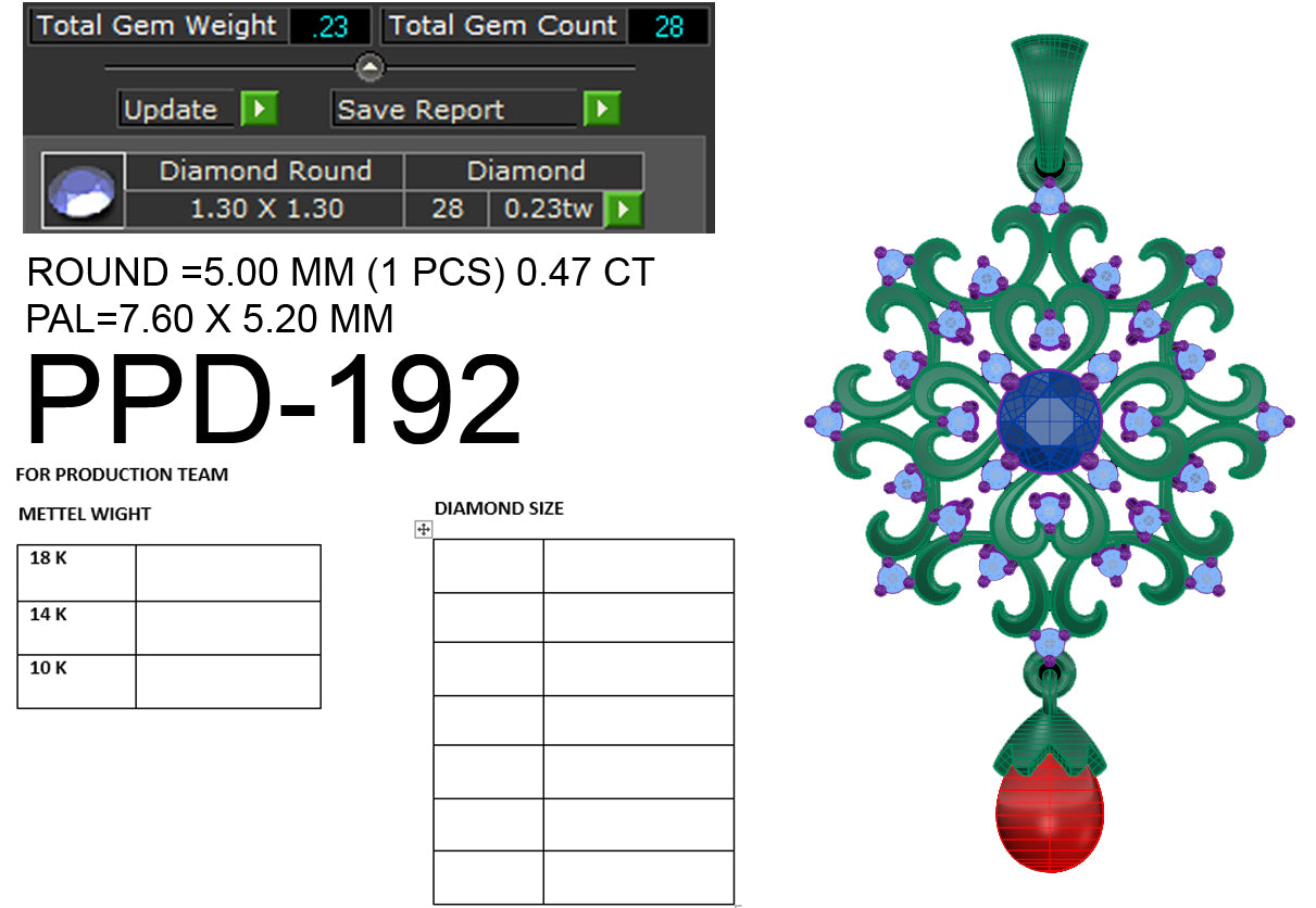 3D Jewelry Files Pendant Model 3DM STL PPD-192-DIA