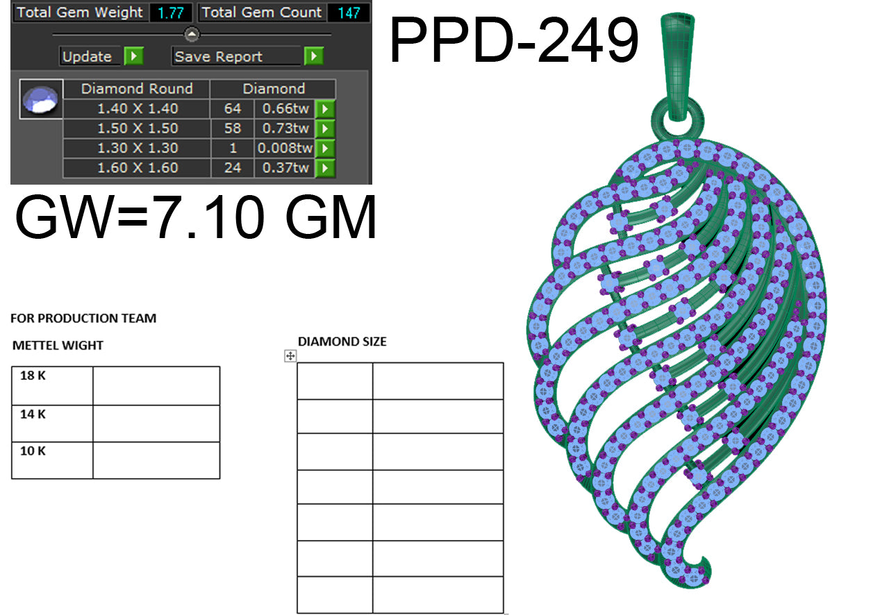 3D Jewelry Files Pendant Model 3DM STL PPD-249-DIA