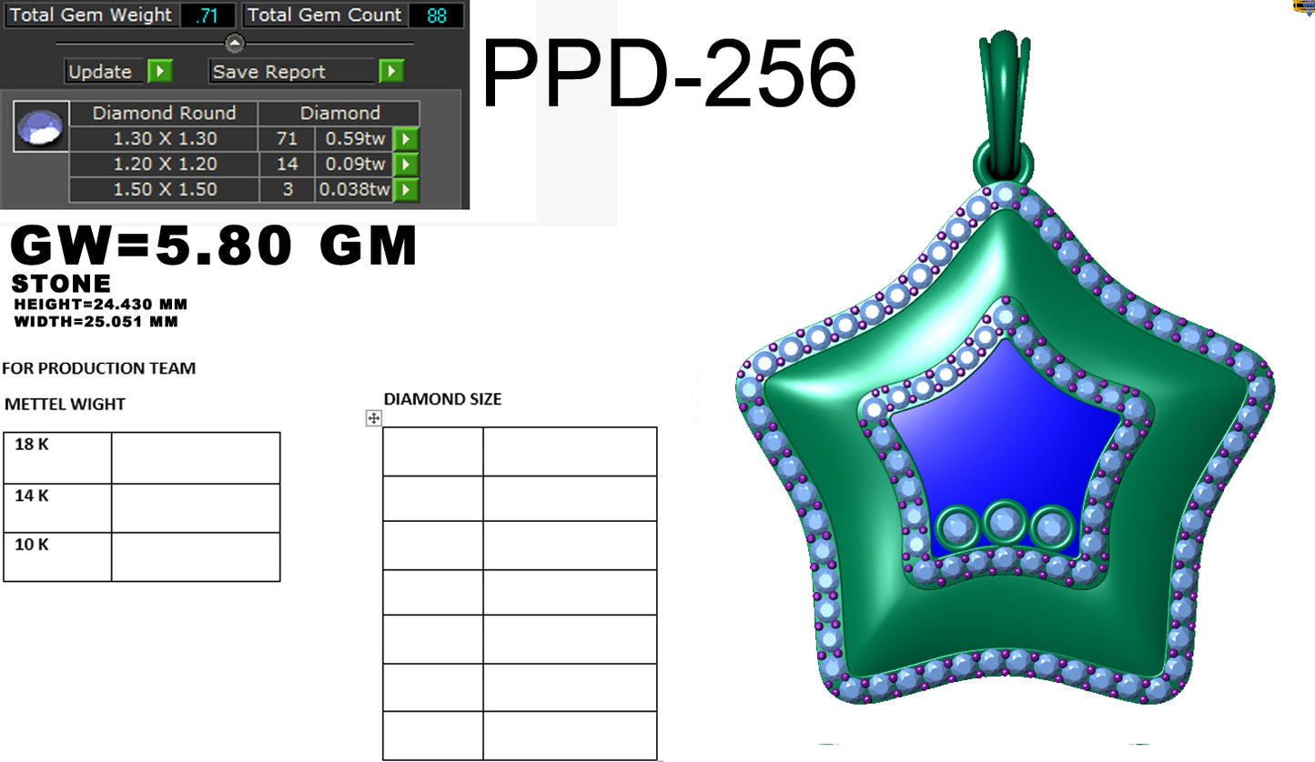 3D Jewelry Files Pendant Model 3DM STL PPD-256-DIA